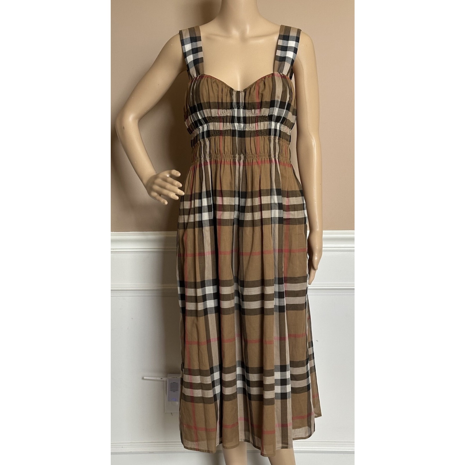 Burberry Delilah Women’s Toupe Brown Check Dress 4 Us (38 Euro) 8099412 Nwt $820